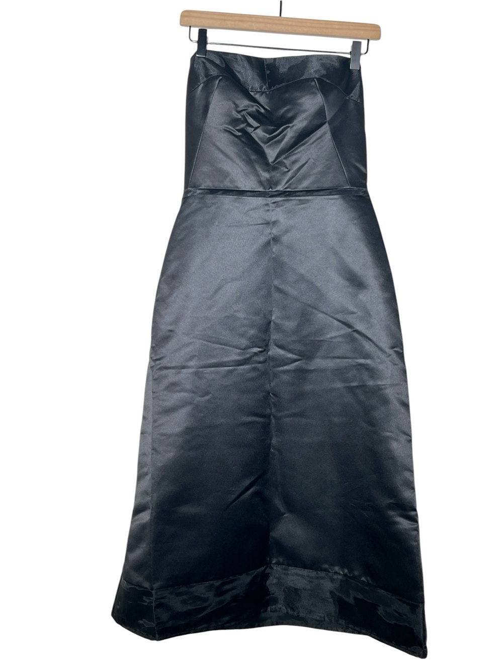 Bill Levkoff Strapless Black Satin Maxi Dress Gown size 8 B86